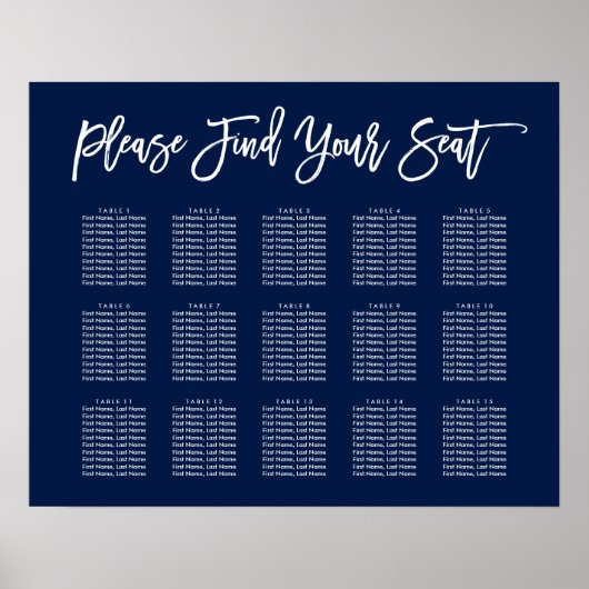 Chic Hand Lettered Seating Chart Navy Poster (Voorkant)