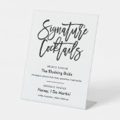 Chic Hand Lettered Signature Cocktails Menu Black Reclamebord Met Voetstuk (Voorkant)
