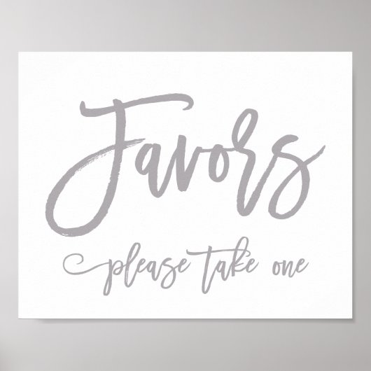 Chic Hand Lettered Silver Wedding Favors Sign Poster (Voorkant)