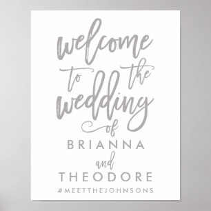 Chic Hand Lettered Silver Wedding Welkomstteken Poster