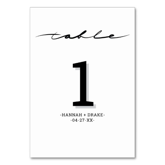 Chic Hand Lettered Table Number Kaart (Voorkant)