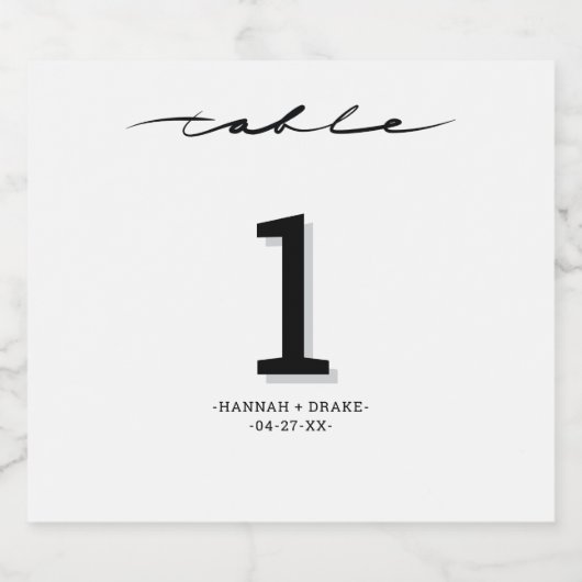 Chic Hand Lettered Table Number Sparkling Wijnetiket (Enkel label)
