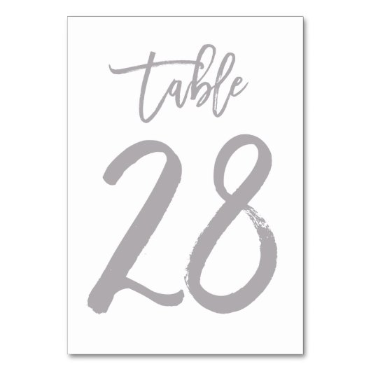 Chic Hand Lettered tafel nummer Zilver | Tabel 28 Kaart (Voorkant)