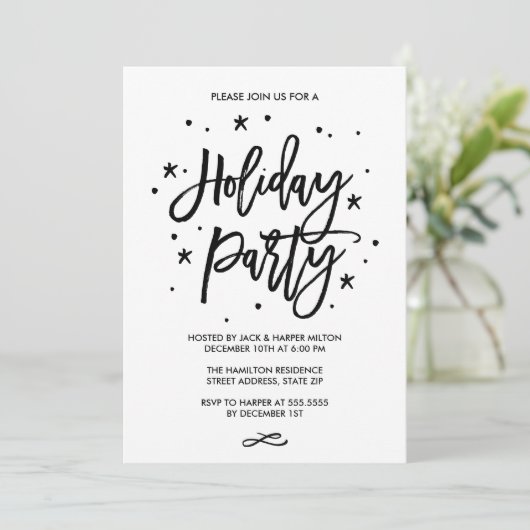 Chic Hand Lettered Typography Holiday Party Kaart (Staand voorkant)
