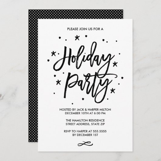 Chic Hand Lettered Typography Holiday Party Kaart (Voorkant / Achterkant)