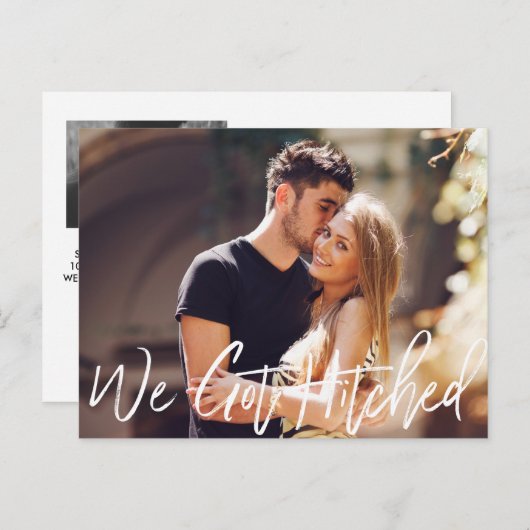 Chic Hand Lettered We Got Hitched aankondiging (Voorkant / Achterkant)