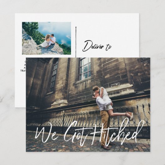 Chic Hand Lettered We Got Hitched aankondiging (Voorkant / Achterkant)
