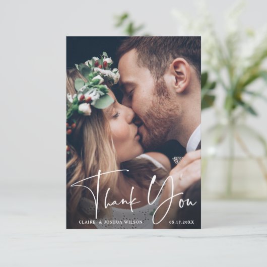 Chic Hand Lettered Wedding Bedankt Fotokaart (Staand voorkant)