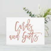 Chic Hand Lettered Wedding Cards en Gifts Sign Kaart (Staand voorkant)