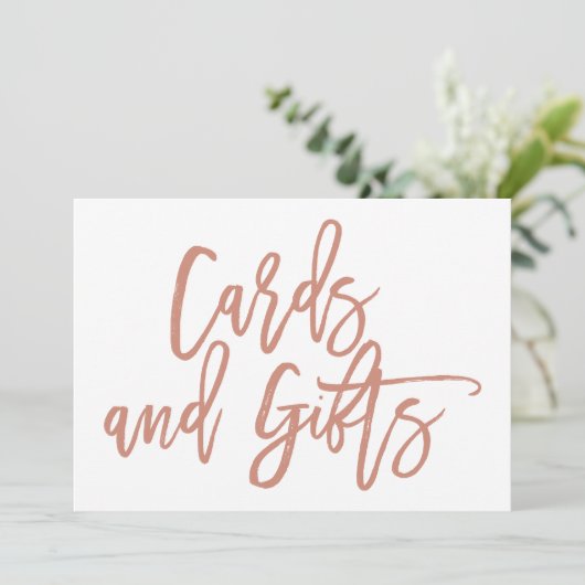 Chic Hand Lettered Wedding Cards en Gifts Sign Kaart (Staand voorkant)