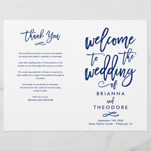 Chic Hand-Lettered Wedding Ceremony Program Folded (Voorkant)
