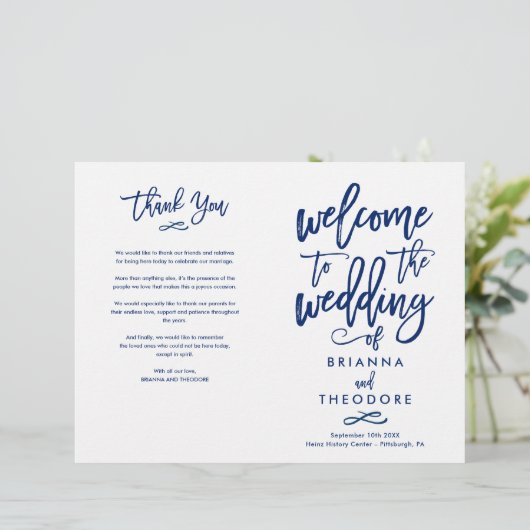 Chic Hand-Lettered Wedding Ceremony Program Folded (Staand voorkant)