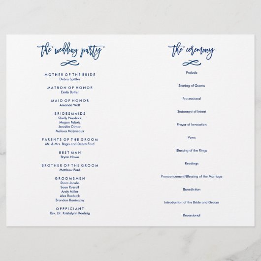 Chic Hand-Lettered Wedding Ceremony Program Folded (Achterkant)