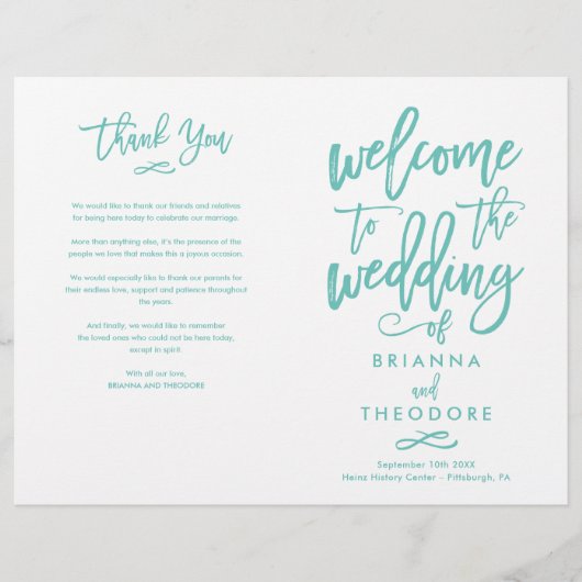Chic Hand-Lettered Wedding Ceremony Program Folded (Voorkant)