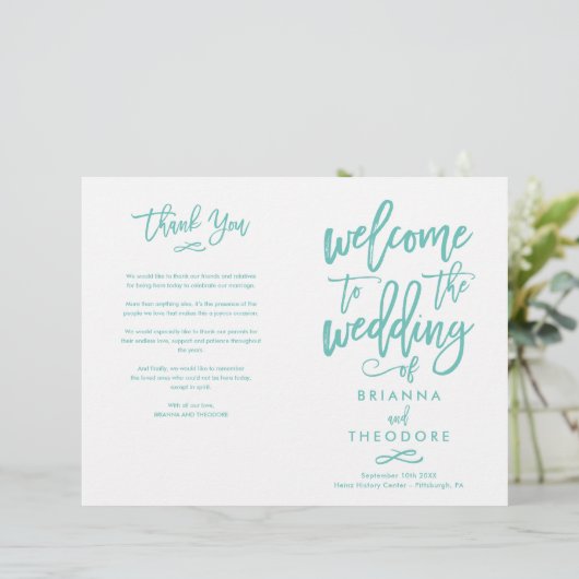 Chic Hand-Lettered Wedding Ceremony Program Folded (Staand voorkant)
