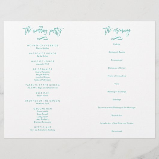 Chic Hand-Lettered Wedding Ceremony Program Folded (Achterkant)