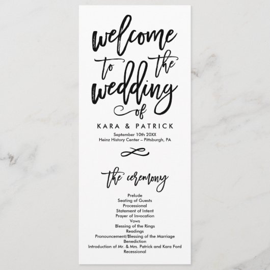 Chic Hand Lettered Wedding Ceremony Program Programmakaart (Voorkant)