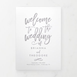 Chic Hand-Lettered Wedding Ceremony-programma Drieluik Programma