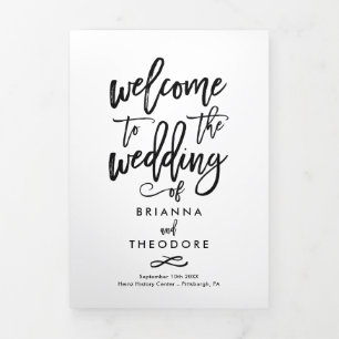 Chic Hand-Lettered Wedding Ceremony-programma Drieluik Programma