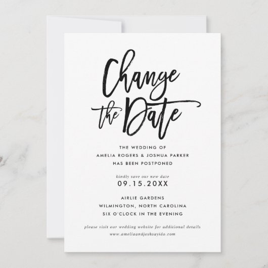 Chic Hand Lettered Wedding | Datum wijzigen Kaart (Voorkant)