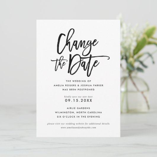 Chic Hand Lettered Wedding | Datum wijzigen Kaart (Staand voorkant)