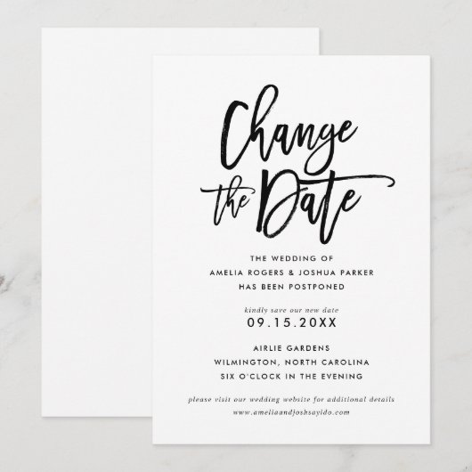 Chic Hand Lettered Wedding | Datum wijzigen Kaart (Voorkant / Achterkant)