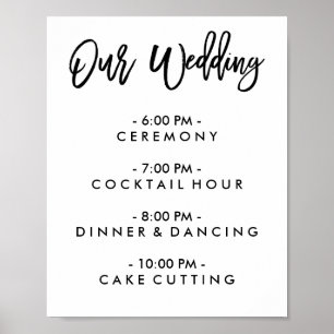 Chic Hand Lettered Wedding Day of Schedule Poster