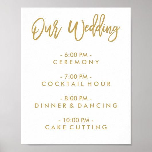 Chic Hand Lettered Wedding Day of Schedule Poster (Voorkant)