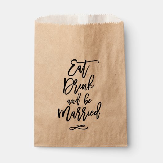Chic Hand Lettered Wedding Eat Drink wordt gehuwd Bedankzakje (Voorkant)