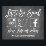 Chic Hand Lettered Wedding Hashtag Chalkboard Sign Poster<br><div class="desc">Moderne en trendy bordje met de tekst "Laten we sociaal zijn,  alsjeblieft onze bruiloft delen" met je aangepaste hashtag op een faux chalkboard achtergrond.</div>