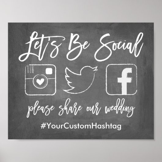 Chic Hand Lettered Wedding Hashtag Chalkboard Sign Poster (Voorkant)