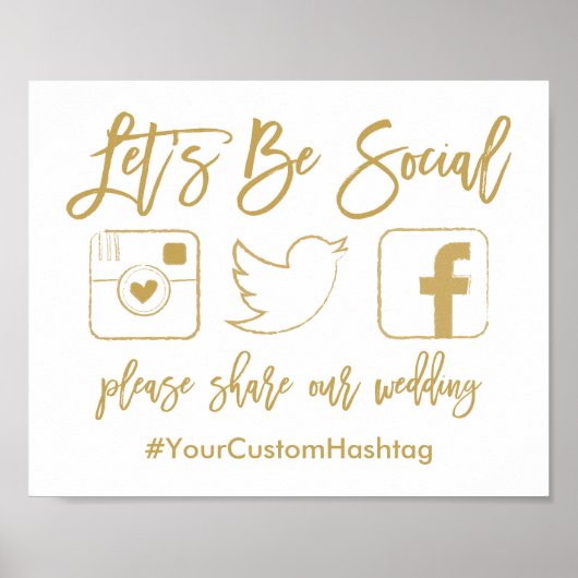 Chic Hand Lettered Wedding Hashtag Gold Sign Poster (Voorkant)