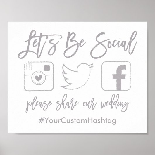 Chic Hand Lettered Wedding Hashtag Gray Sign Poster (Voorkant)