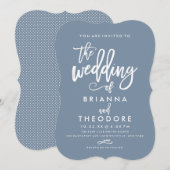 Chic Hand Lettered Wedding Invitation Dusty Blue Kaart (Voorkant / Achterkant)