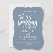 Chic Hand Lettered Wedding Invitation Dusty Blue Kaart (Voorkant)