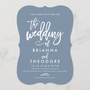 Chic Hand Lettered Wedding Invitation Dusty Blue Kaart