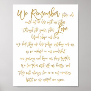 Chic Hand Lettered Wedding Memorial Sign Gold Poster