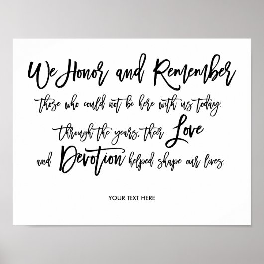 Chic Hand Lettered Wedding Memorial Sign Poster (Voorkant)