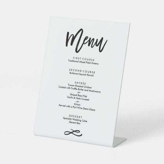 Chic Hand Lettered Wedding Menu Black Reclamebord Met Voetstuk (Voorkant)