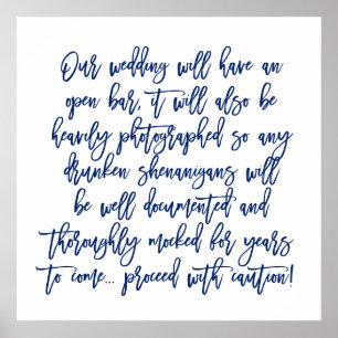 Chic Hand Lettered Wedding Open Bar Attentie Sign Poster