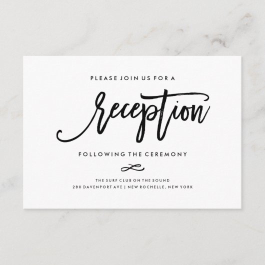 Chic Hand Lettered Wedding Reception Card Informatiekaartje (Voorkant)
