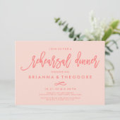Chic Hand Lettered Wedding Rehearsal Dinner Coral Kaart (Staand voorkant)