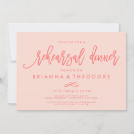 Chic Hand Lettered Wedding Rehearsal Dinner Coral Kaart