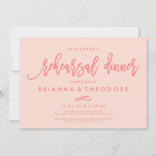 Chic Hand Lettered Wedding Rehearsal Dinner Coral Kaart