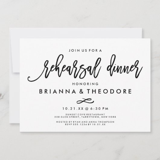 Chic Hand Lettered Wedding Rehearsal Dinner Kaart (Voorkant)