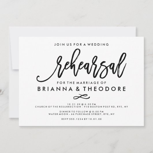 Chic Hand Lettered Wedding Rehearsal Kaart (Voorkant)