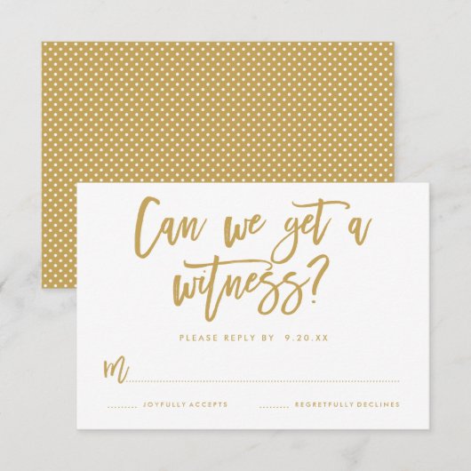 Chic Hand Lettered Wedding RSVP Kaart in Goud (Voorkant / Achterkant)