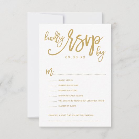 Chic Hand Lettered Wedding RSVP Opties Kaart (Voorkant)