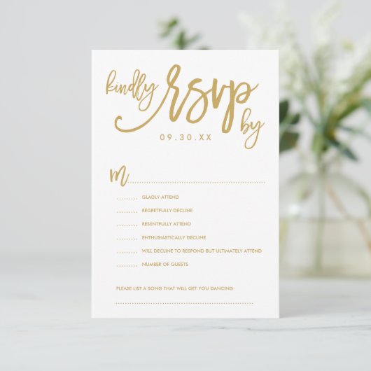 Chic Hand Lettered Wedding RSVP Opties Kaart (Staand voorkant)