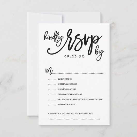 Chic Hand Lettered Wedding RSVP Opties Kaart (Voorkant)